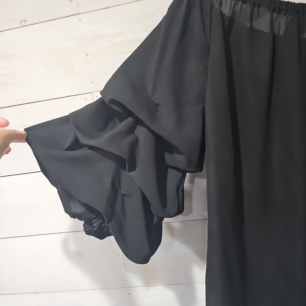 Coco Bianco Black Off The Shoulder Top Tiered Ruffle 3/4 Sleeve Blouse Size L - Picture 5 of 5